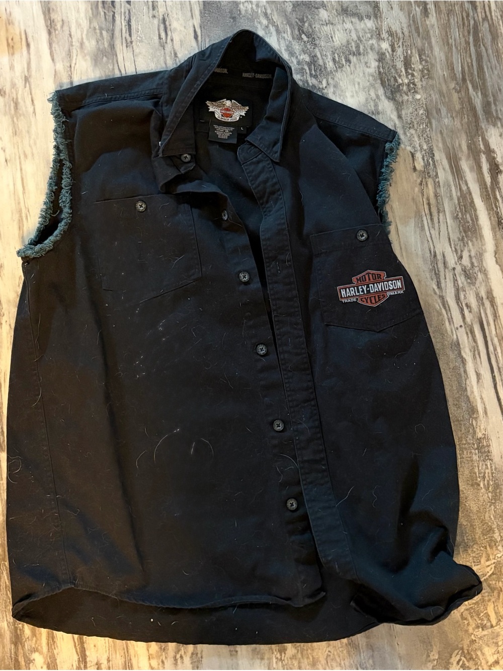 Harley-Davidson Men's Black Sleeveless Button-Down Shirt with Patch